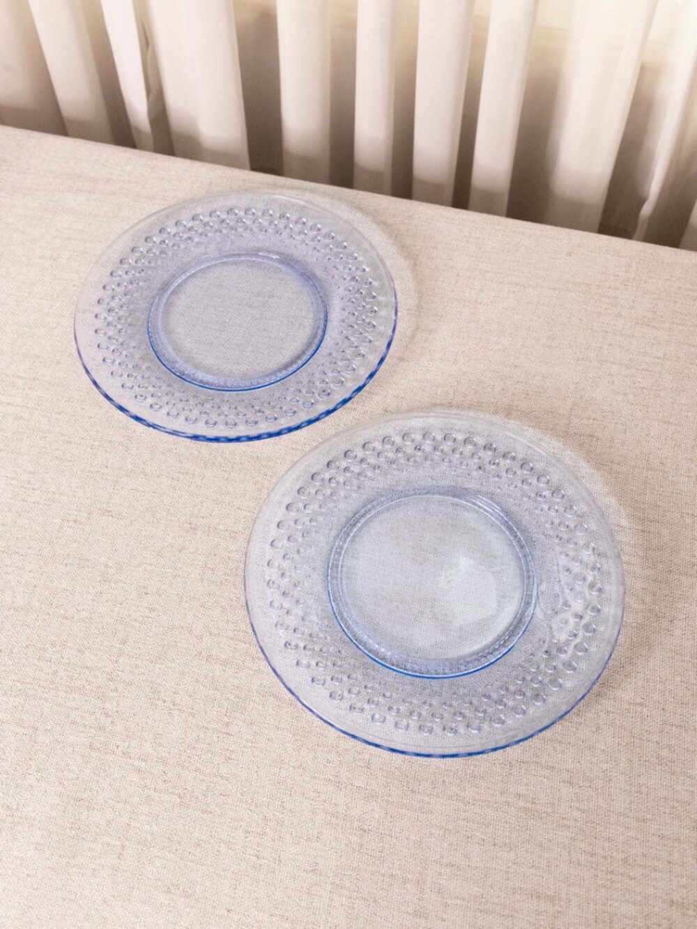 Vintage LE Smith Medium Blue Glass Hobnail Plates (Set of 2)